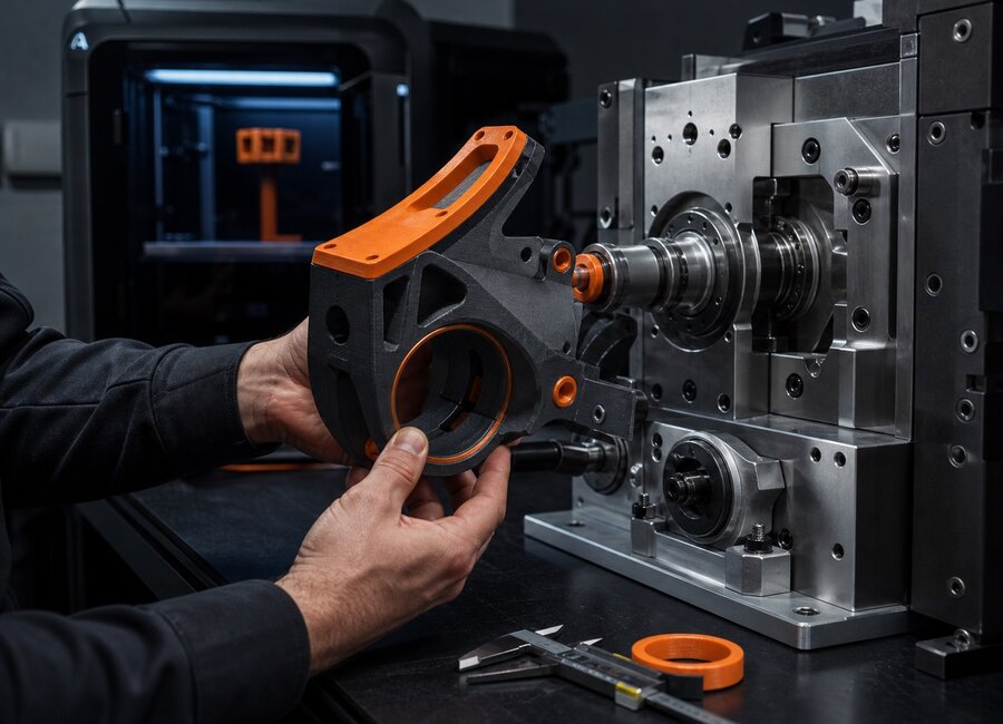 3D-gedruckter Funktionsprototyp bei der Einbauprüfung